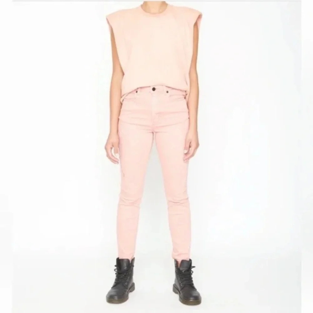 NWT Sandrine Rose Pink Embroidered Palm Tree Skinny High Waist Jeans Size 25